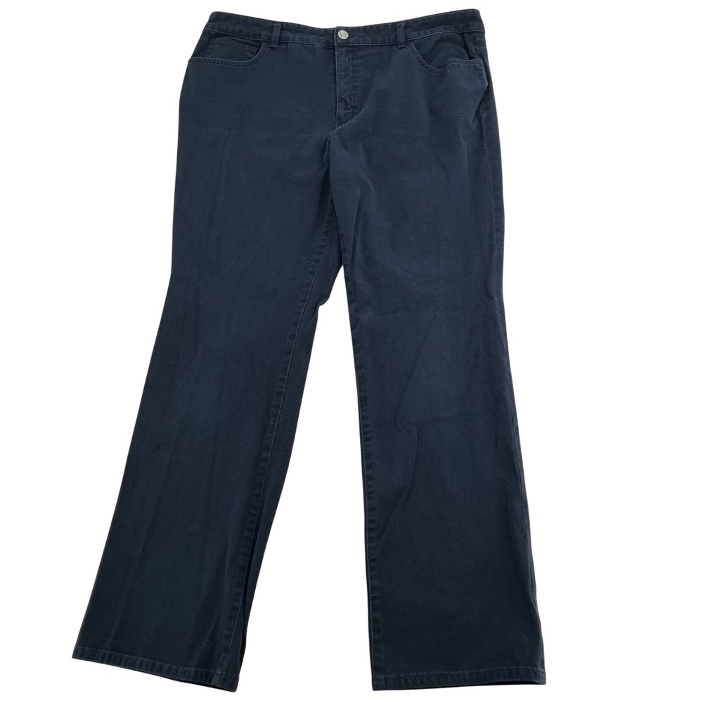 Chaps Straight Leg Pants Womens 16 Navy Blue Cotton Stretch Classic Preppy